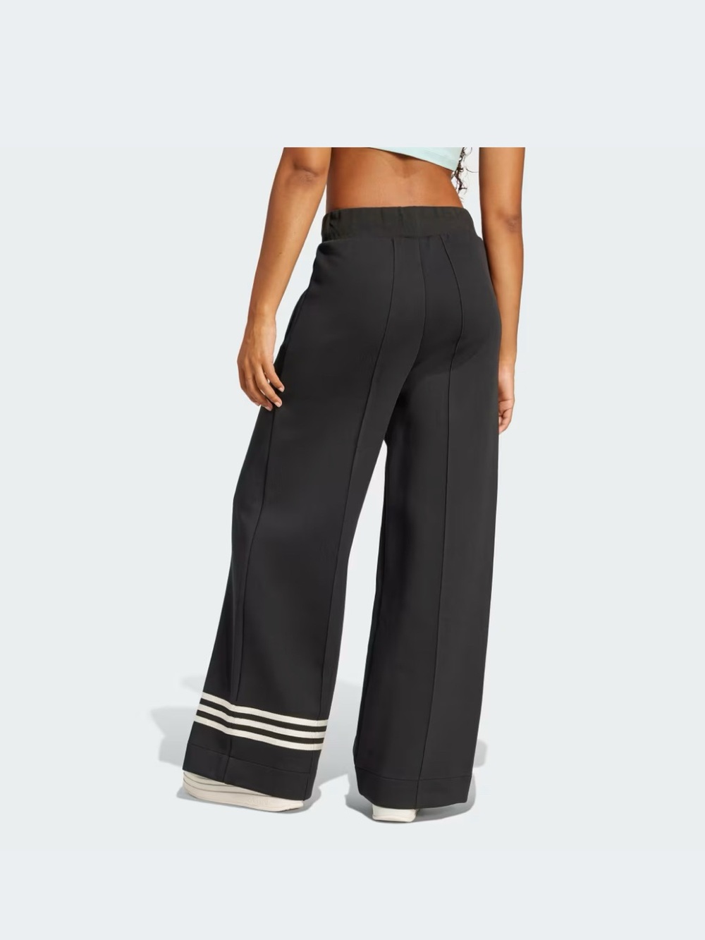 adidas Black Wide-Leg Track Pants with White Stripe Hem